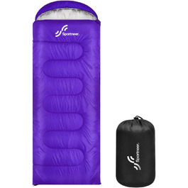 Спальний мішок Sportneer для дорослих та дітей - легкий, компактний, для кемпінгу, походу, рюкзака, 220x75 см, фіолетовий