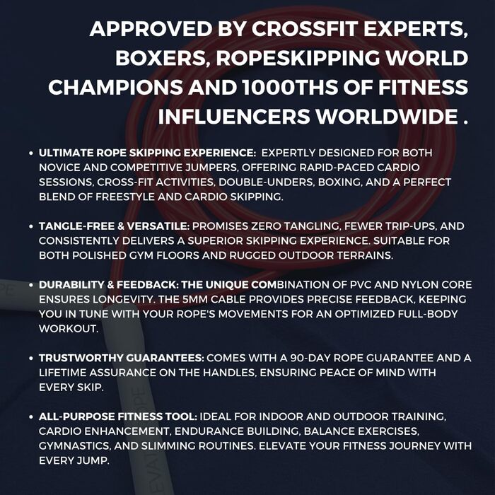 Стрибкове канат Elevate Speed Rope MAX - професійний, з міцного PVC, з нейлонового сердечника, 5 мм, довжина до 3 метри, з червоними ручками
