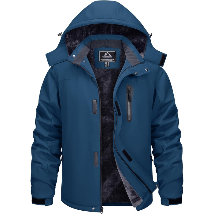 TACVASEN Куртка зимова чоловіча водонепроникна тепла флісова підкладка софтшелл дихаюча функціональна куртка з відстібаною капюшоном XL темно-синій