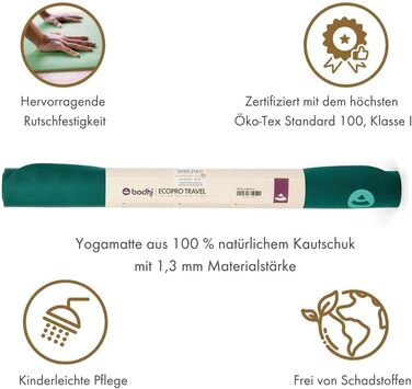 Йога-мат Bodhi ECO PRO Travel 100% натуральний каучук, надлегкий, складаний, антиковзкий, екологічний, професійний, для йоги та пілатесу, 185x60x0,13 см, зелений