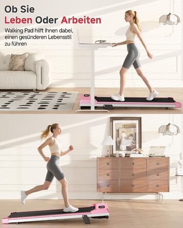 Біговий килимок Dskeuzeew з нахилом - бігові доріжки для дому, офісу, регульований нахил, електричний, портативний, Walkpad з LCD-дисплеєм, рожевий