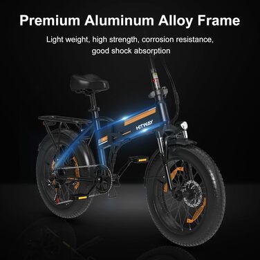 Електровелосипед HITWAY 20x4.0 Fat Tire, складаний, 250 Вт, знімний акумулятор 12Ah 36V/48V, для гір, пляжу і снігу