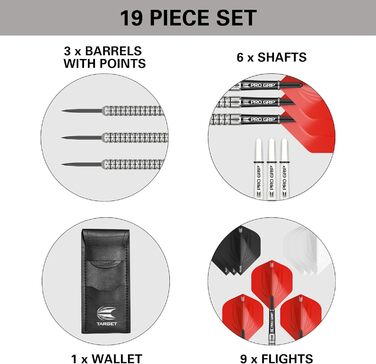 Дротики Target Darts Artemis 21-26 г вольфрамові з металевим вістрям, комплект: 6 Pro Grip шафтів, 9 Pro Ultra лайнерів, чохол для дротиків, купон на додаток Dart Counter