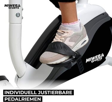 Велотренажер Miweba Sports ME400 з магнітним опором, 12 кг маховик, до 150 кг, LCD-дисплей, керування через додаток, пульсометр, для дому, чорний/білий
