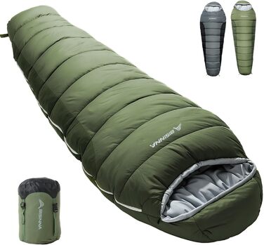 Спальний мішок BISINNA Mumienschlafsack -10°C - 5°C [400GSM] для туризму, кемпінгу та подорожей, зелений