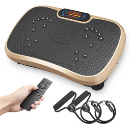 Вібраційна платформа Dripex 3D, 99 рівнів, 5 програм, Bluetooth, тренувальні стрічки, золотиста і чорна