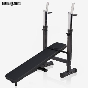 GORILLA SPORTS® Лава для жиму з підставкою, багатофункціональна, регульована висота і кут нахилу, складана, до 200 кг, чорна або біла – тренувальна лава для жиму, фітнесу, пресу