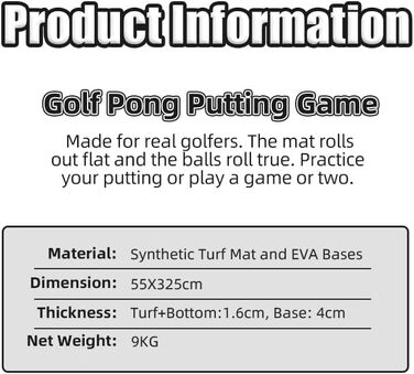 Набір для гольфу PuttPutt Clash Premium: гра Pong з килимком, 2 регульовані патери, 2 м'ячі, 2 основи, 12 накладок, сумка для перенесення – для вечірок та двору