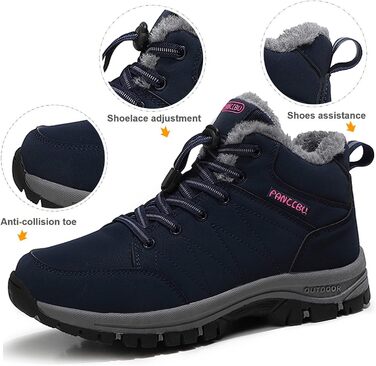 Жіночі зимові чоботи - тепла підкладка, водонепроникність, трекінгові та туристичні черевики, зимові короткі чоботи, Outdoor взуття, синій, 38.5 EU