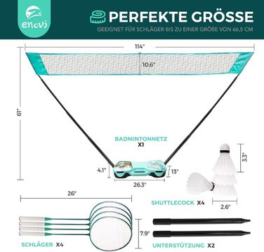 Набір для бадмінтону EasyGo: 4 ракетки, сітка, 4 волани, сумка для зберігання