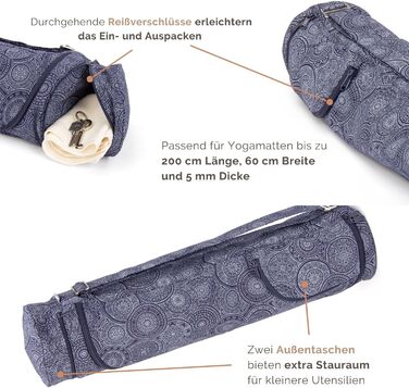 Сумка для йоги Bodhi ASANA з бавовни Maharaja Collection, для килимка та аксесуарів, різні розміри, з зовнішніми кишенями