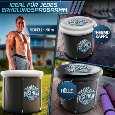 Ванна для криотерапії FROST POLAR 350 літрів з алюмінієвою рамою, набір включає подушку, водонепроникний мішок та пакети льоду