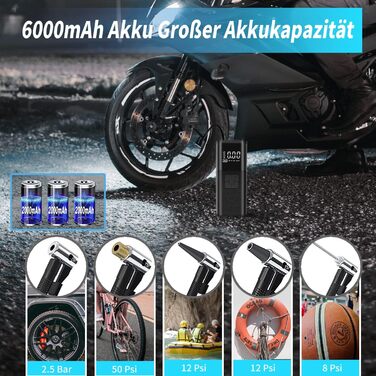 Електричний портативний компресор-насос 150PSI, 6000mAh, цифровий дисплей, LED, для авто, велосипедів, м'ячів, мотоциклів, Powerbank