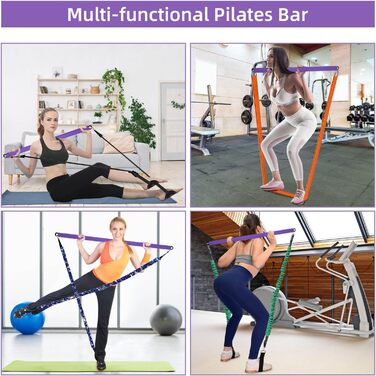 Тренувальна стійка Topfinder з еспандерами, портативний Pilates Bar для фітнесу, силових вправ, йоги, домашніх тренувань, фіолетова