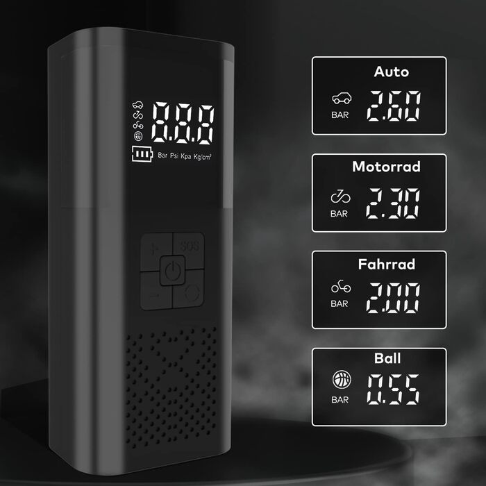 Електричний портативний компресор-насос 150PSI, 6000mAh, цифровий дисплей, LED, для авто, велосипедів, м'ячів, мотоциклів, Powerbank