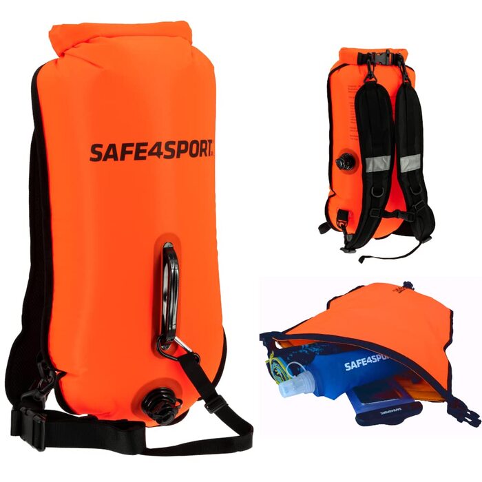 Надувна безпекова буя для плавання SAFE4SPORT RunSwimmer 3в1: водонепроникний рюкзак та гермосумка на 28л для триатлону