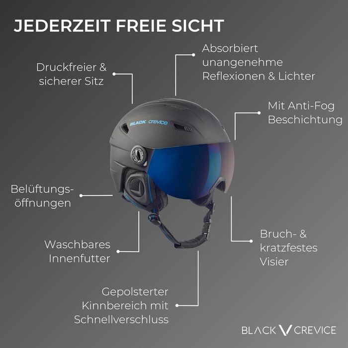 Лижний шолом Black Crevice Silvretta з візором, регульований, полікарбонат, у стилі пілота, для чоловіків і жінок, дихаючий
