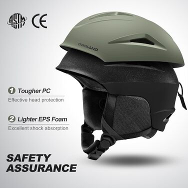 Шолом для сноуборду та гірських лиж Odoland з маскою, захист від УФ-променів, вітрозахист, розмір M (57-59 см), оливковий