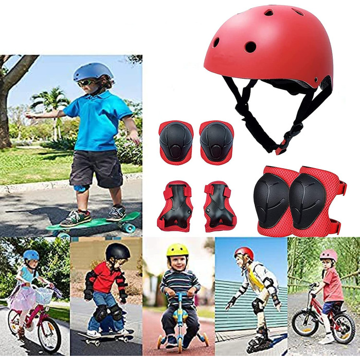 Набір захисту 7 в 1 для дітей 3-8 років: шолом, наколінники, налокітники, захист зап'ястків. Підходить для катання на роликах, скейтборді, самокаті, велосипеді.