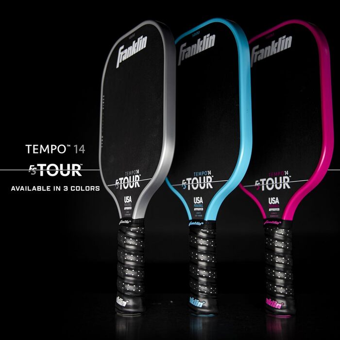 Професійна ракетка для піклболу Franklin Sports Pro FS Tour Series T700 з вуглецевого волокна, 14/16 мм, сірий, синій, рожевий, офіційно затверджена USA Pickleball