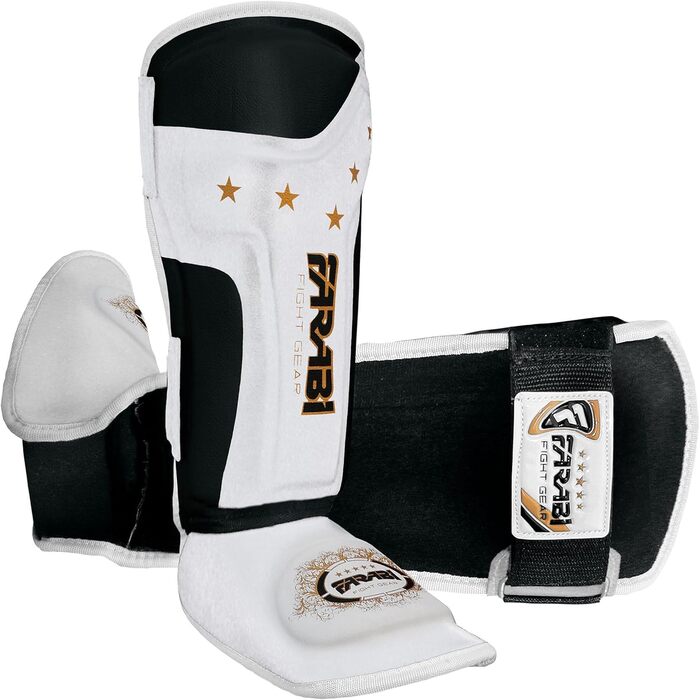 Дитячі захисні щитки для гомілки Farabi Sports, для кікбоксингу, MMA, Муай Тай, тренувань і спарингів, білі