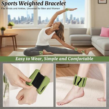 Набір манжет для збільшення ваги 2 шт. (0,46 кг кожна), регульовані ваги для зап'ястя, фітнес-браслети з вагою, ваги для ніг для танців, балету, пілатесу, кардіо, аеробіки, ходьби, зелені