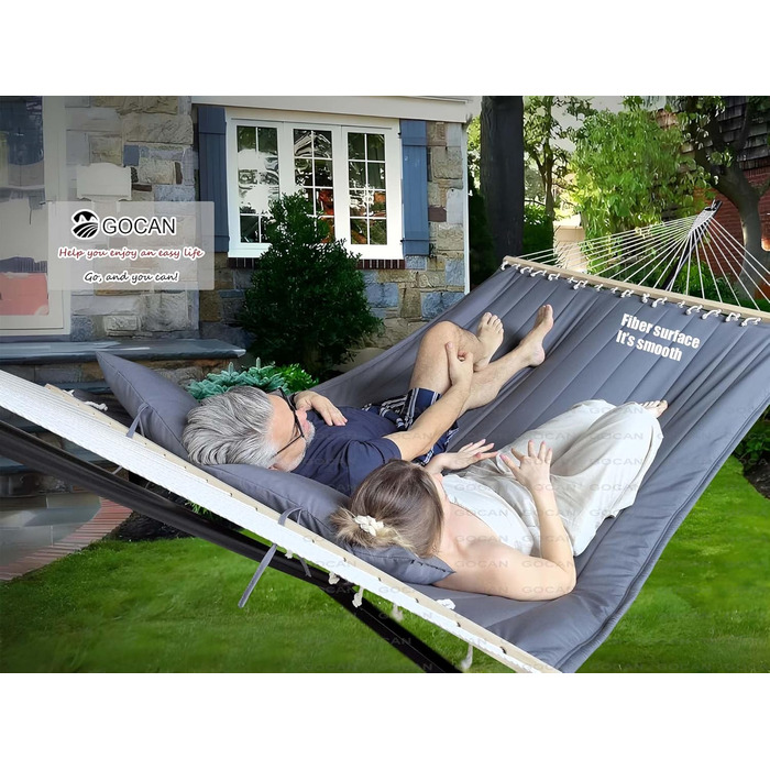 Гаммак GOCAN XXL для 2 осіб, 220x150 см, 330 см, 300 кг, бавовна, для відпочинку на природі, в саду, вдома, для дітей, сірий в смужку