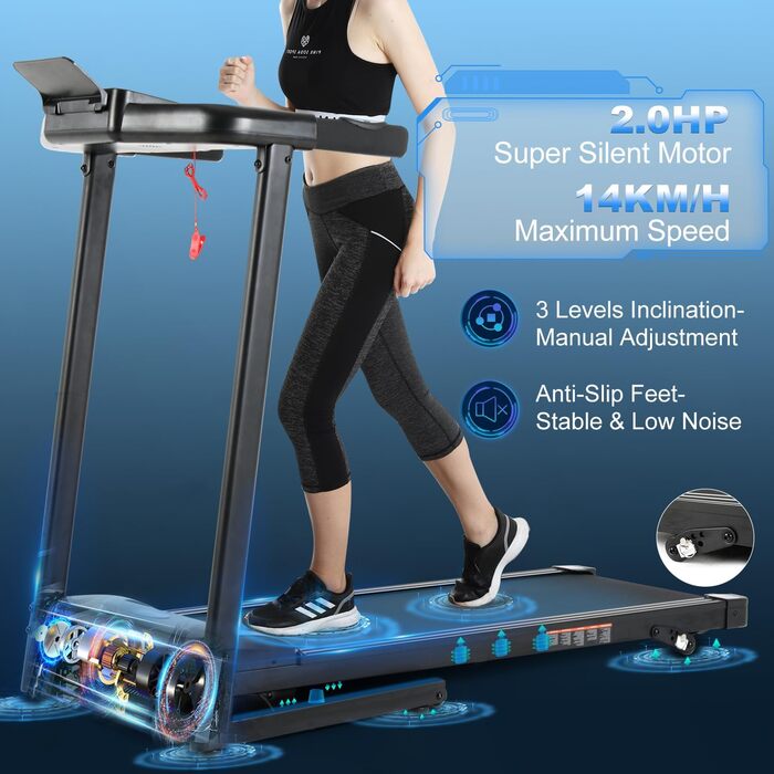 Складний біговий тренажер для дому NV-1026 з LED-дисплеєм та 12 програмами тренувань, 14 км/год