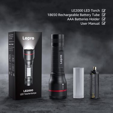 LED ліхтарик Lepro LE000: надпотужний, 5 режимів, водонепроникний, для кемпінгу, туризму, риболовлі, подарунок, з функцією зуму