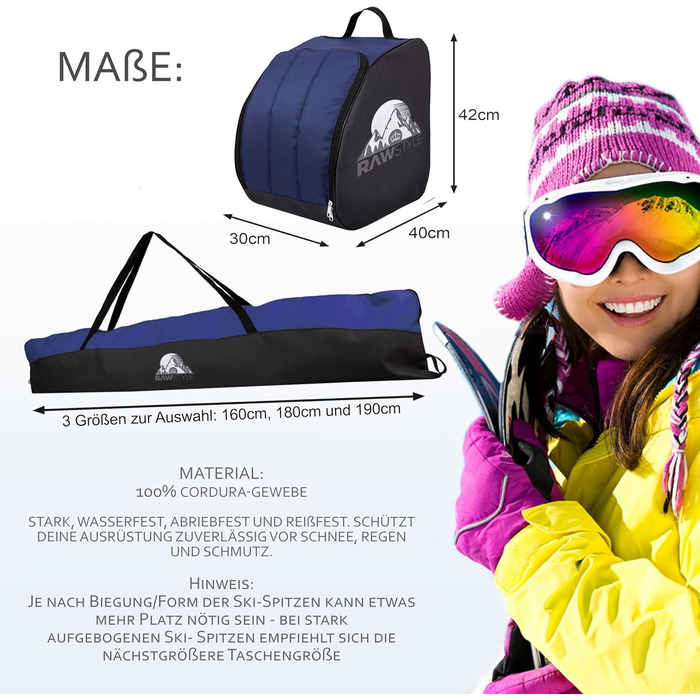 Чохол для лиж Rawstyle Skitasche Set: водовідштовхуючий, 160/180/190 см, для зимових видів спорту, чорно-рожевий комплект