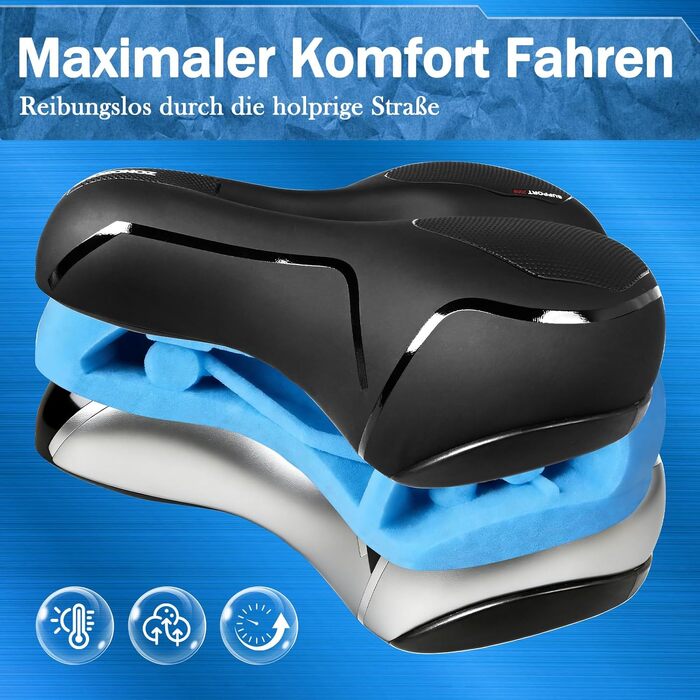 Велосідельний комфортний для чоловіків та жінок з піною Memory Foam - Ергономічне сідло для велосипеда Trekking, City, MTB, e-Bike. Дихаючий, амортизуючий, водонепроникний.