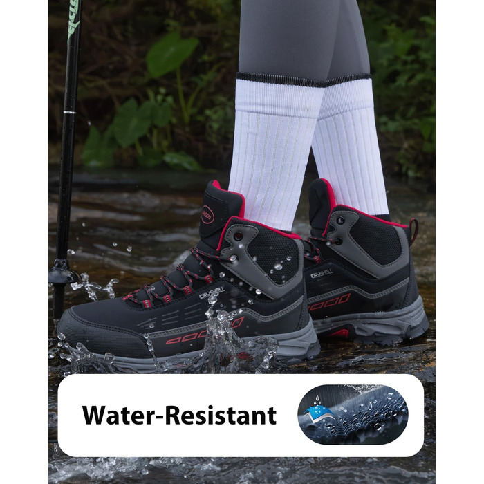 Туфлі для хайкінгу/трекінгу чоловічі та жіночі, водонепроникні, легкі, 37-46 EU, чорно-червоні, середньої висоти