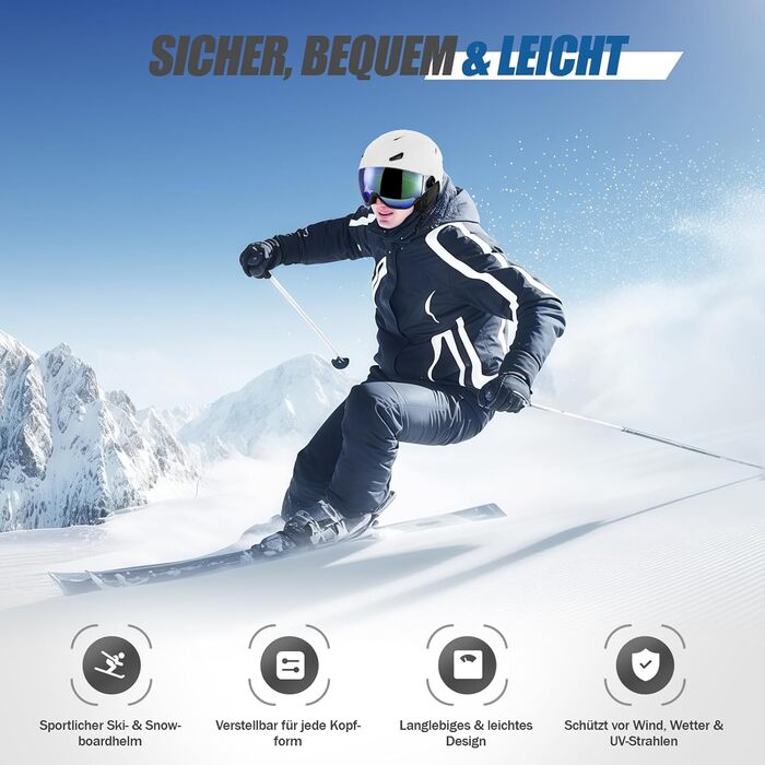 Шолом для лиж та сноуборду з маскою UV400, білий, унісекс, M