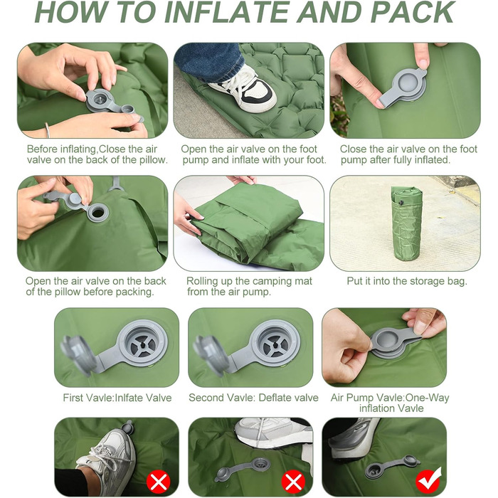 Саморозгортальний килимок для кемпінгу Podazz - ультралегка спальна матрац з подушкою, 10 см товщина, водонепроникний, з вбудованим насосом для туризму (блакитний)