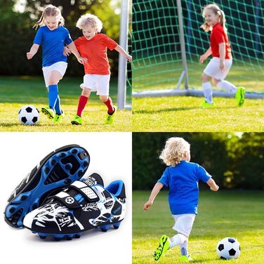 Дитячі футбольні бутси для хлопчиків та дівчаток, Outdoor, тренувальні, для штучного газону, з шипами, унісекс, розмір 28-37 EU, 36 EU, білі, сині