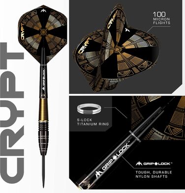 Набір дротиків Mission Darts Crypt 90% вольфрам, чорний і золотий, PVD-покриття, сталевий наконечник, різні стилі та ваги