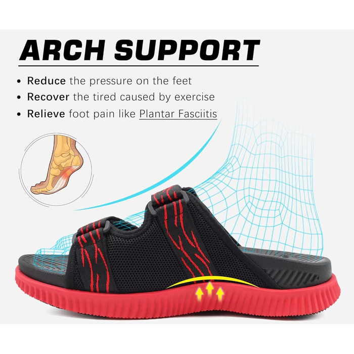 Чоловічі спортивні сандалі KuaiLu з м'якою устілкою, літні шльопанці на липучці (Чорно-червоні, 46 EU)