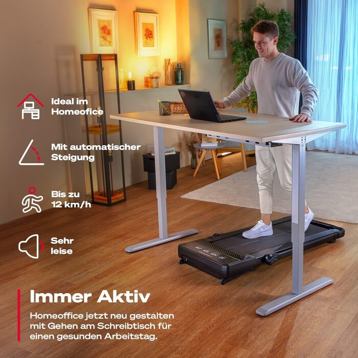 Sportstech Walking Pad: біговий килимок для дому та офісу з регулюванням нахилу до 19%, LED-дисплеєм, компактний та тихий, сумісний з додатком, швидкість до 12 км/год, sPad500/1000 sPad1000