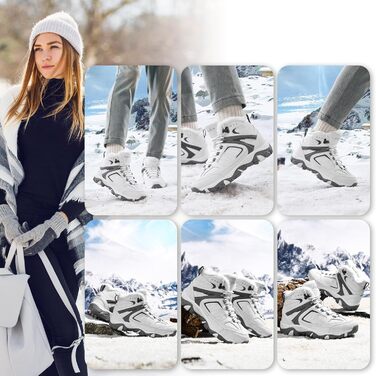 Зимові черевики ASHION для жінок: утеплені, водонепроникні, для ходьби та відпочинку на природі, розміри 36-42 (40 EU, сірий/білий)