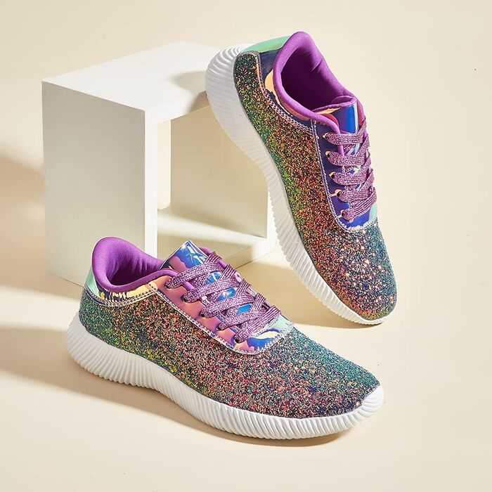 Кросівки жіночі LUCKY STEP блискучі, з паєтками та стразами, фіолетові (36 EU)