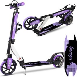 Самокат міський Bergen City Scooter Classic складаний - 200 мм колеса, дискове та ножне гальмо, 2 амортизатори, алюмінієвий, регульована висота, для дітей від 6 років та дорослих до 100 кг, фіолетовий