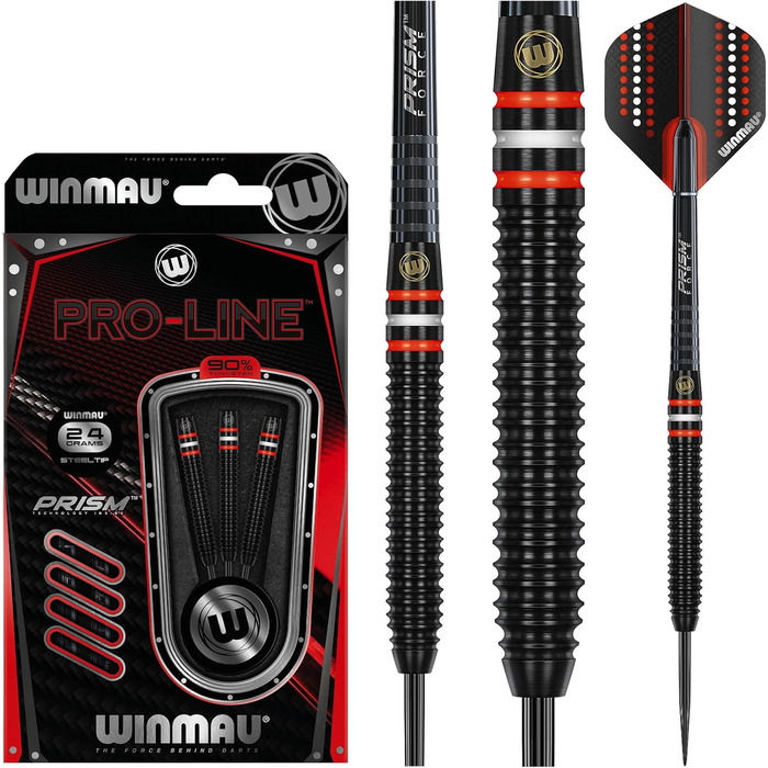 Дротики WINMAU Pro-Line Profi Wolfram для дартсу, сталевий наконечник, комплект з оперенням та стрижнями