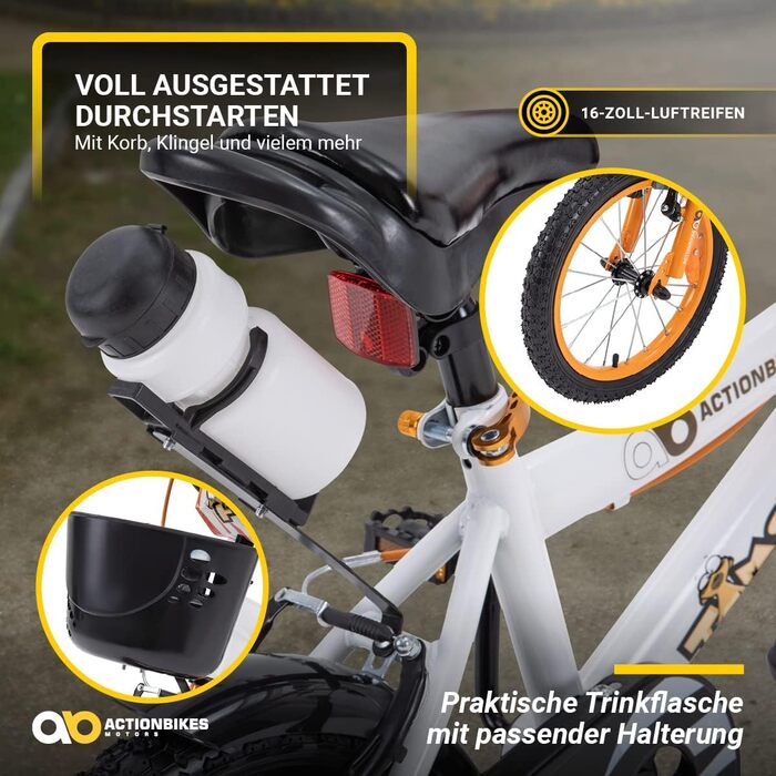 Дитячий велосипед Actionbikes Timson 16 дюймів, V-Brake, з крилами, для хлопчиків і дівчаток, від 2 до 9 років