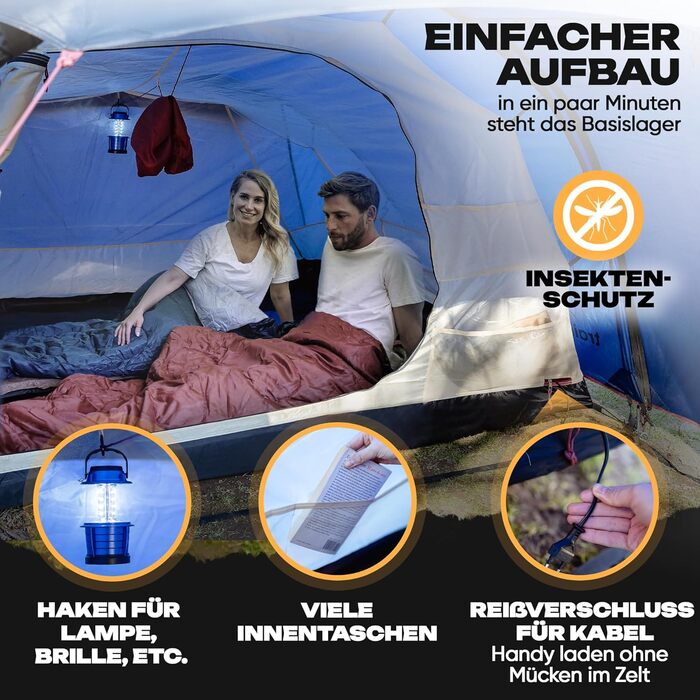 Намет Trailvista® Cevedale Zelt для 4 осіб: водонепроникний, легкий, швидко встановлюється, з тамбуром. Сімейний тунельний намет для кемпінгу, блакитний