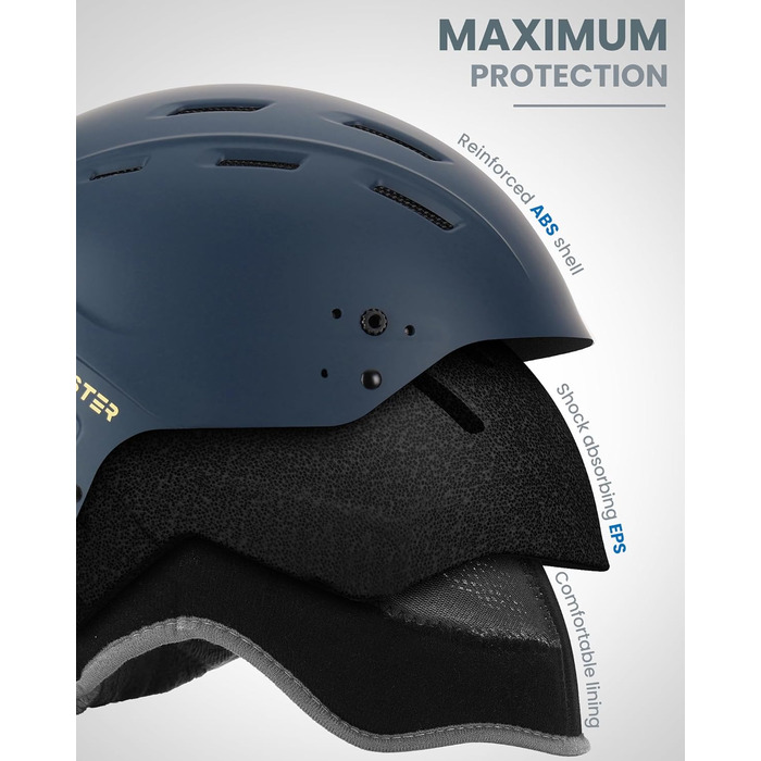 Шолом Outdooraster для сноуборду та лиж, маска 2-в-1, знімна, захисний EPS, 14 вентиляційних отворів, для чоловіків, жінок та підлітків (блакитний, розмір M)