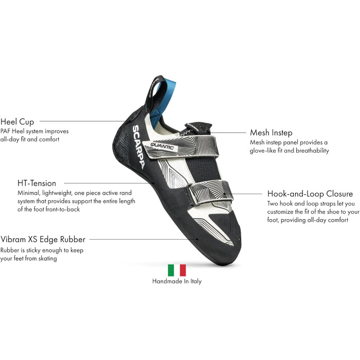 Кріпичі Scarpa Quantic для скелелазіння та боулдерингу, жіночі, 37.5 EU, сірий/чорний