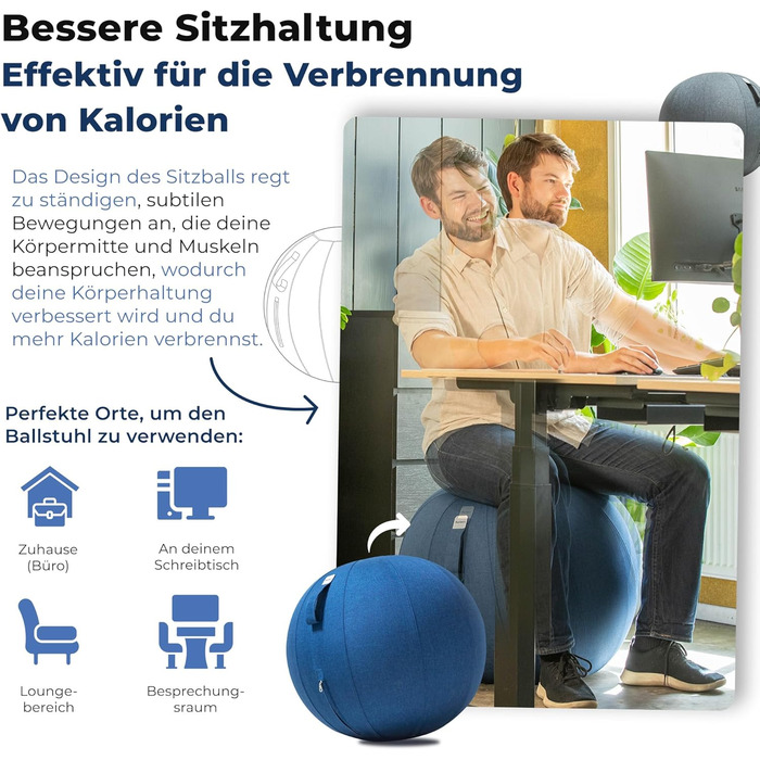 Фітбол для офісу та дому: ергономічний стілець-фітбол з міцної тканини (55 см, темно-синій)