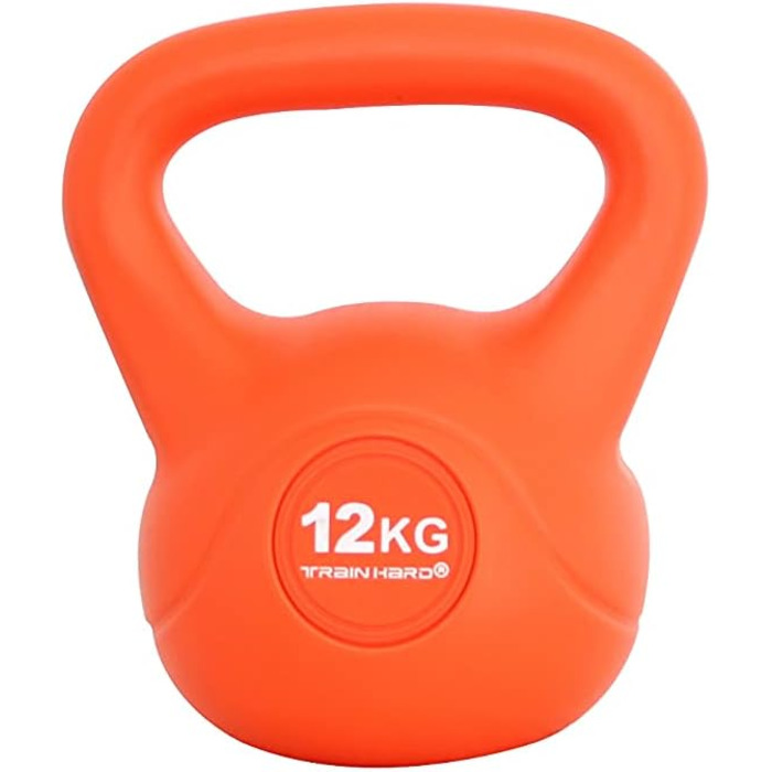 Гиря Train Hard 12 кг, пластикова з цементом, кольорова для силових тренувань, гімнастики та домашнього використання