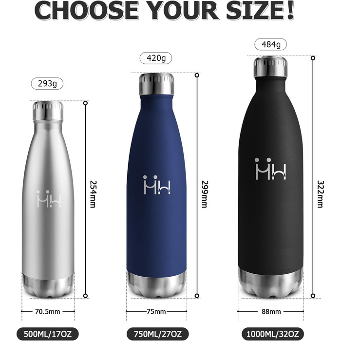 Термос-пляшка 1000 мл, ізольована сталева пляшка для води, без BPA, не протікає, термокана, подвійні стінки, підходить для газованої води, для університету, роботи, подорожей, спорту, активного відпочинку, для хлопчиків та дівчаток, темно-зелений