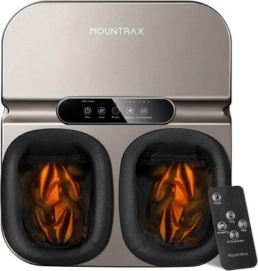 Електричний масажер для ніг Mountrax з підігрівом, шиацу, для полегшення болю і лікування плантарного фасціїту, для стоп до 46 розміру, сірий